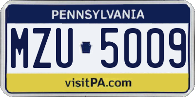 PA license plate MZU5009