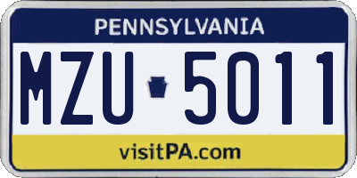 PA license plate MZU5011