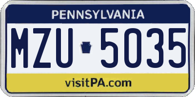 PA license plate MZU5035