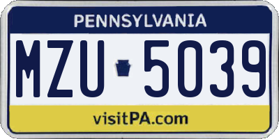 PA license plate MZU5039