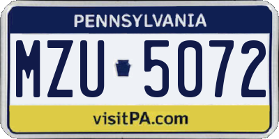 PA license plate MZU5072