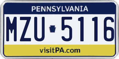 PA license plate MZU5116