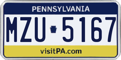 PA license plate MZU5167