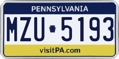 PA license plate MZU5193