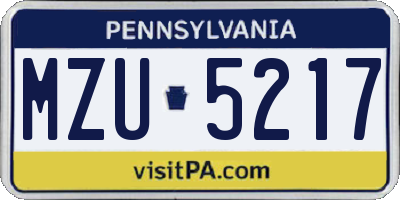 PA license plate MZU5217