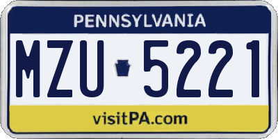 PA license plate MZU5221