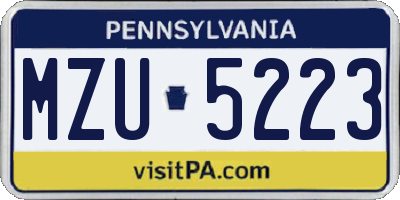 PA license plate MZU5223