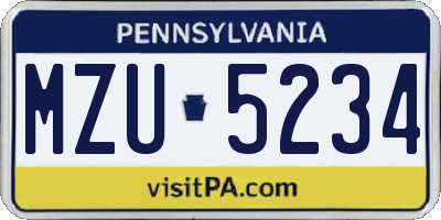 PA license plate MZU5234