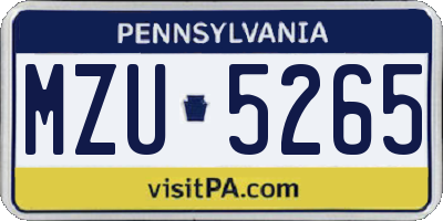 PA license plate MZU5265