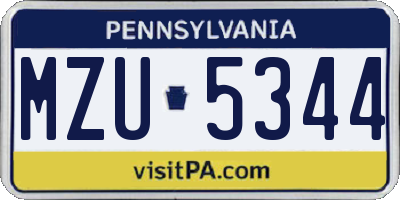 PA license plate MZU5344