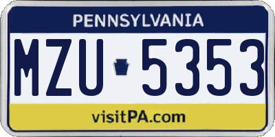 PA license plate MZU5353