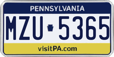 PA license plate MZU5365