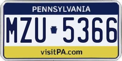 PA license plate MZU5366