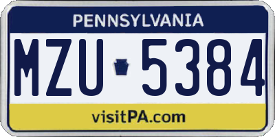 PA license plate MZU5384