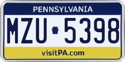 PA license plate MZU5398