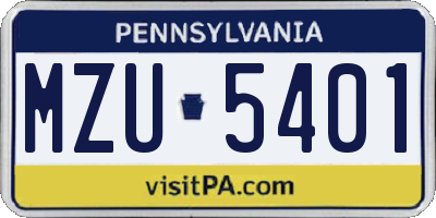 PA license plate MZU5401