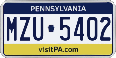 PA license plate MZU5402
