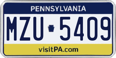 PA license plate MZU5409