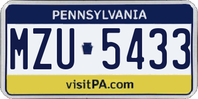 PA license plate MZU5433