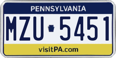 PA license plate MZU5451