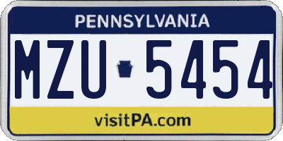 PA license plate MZU5454