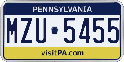 PA license plate MZU5455