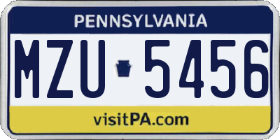 PA license plate MZU5456