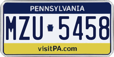 PA license plate MZU5458