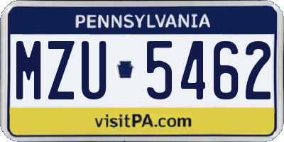 PA license plate MZU5462