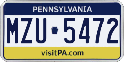 PA license plate MZU5472