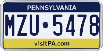 PA license plate MZU5478