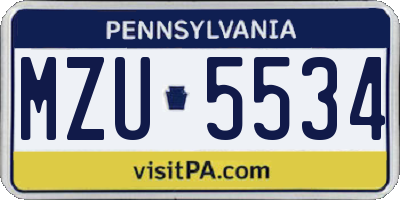 PA license plate MZU5534