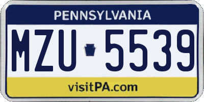 PA license plate MZU5539
