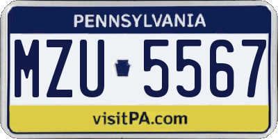 PA license plate MZU5567