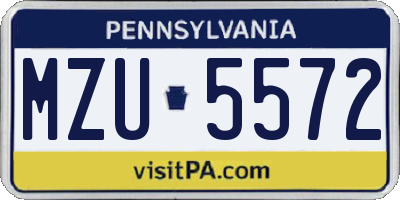 PA license plate MZU5572