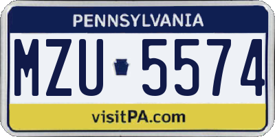 PA license plate MZU5574
