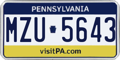 PA license plate MZU5643