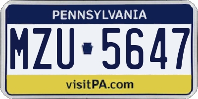 PA license plate MZU5647