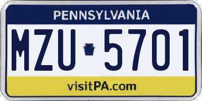 PA license plate MZU5701