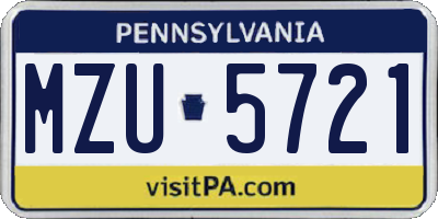 PA license plate MZU5721