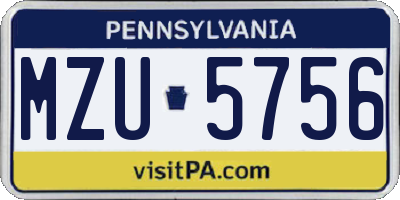 PA license plate MZU5756
