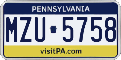 PA license plate MZU5758