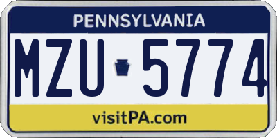 PA license plate MZU5774