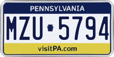 PA license plate MZU5794