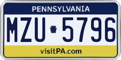 PA license plate MZU5796