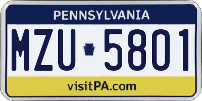 PA license plate MZU5801