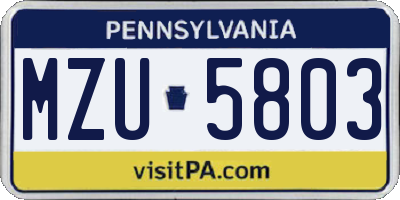 PA license plate MZU5803