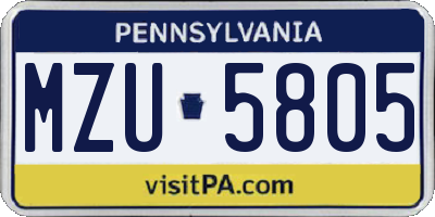 PA license plate MZU5805