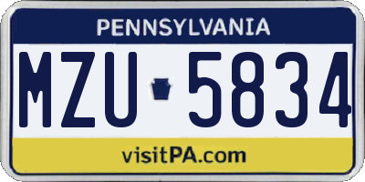 PA license plate MZU5834