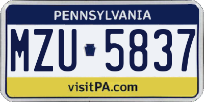 PA license plate MZU5837